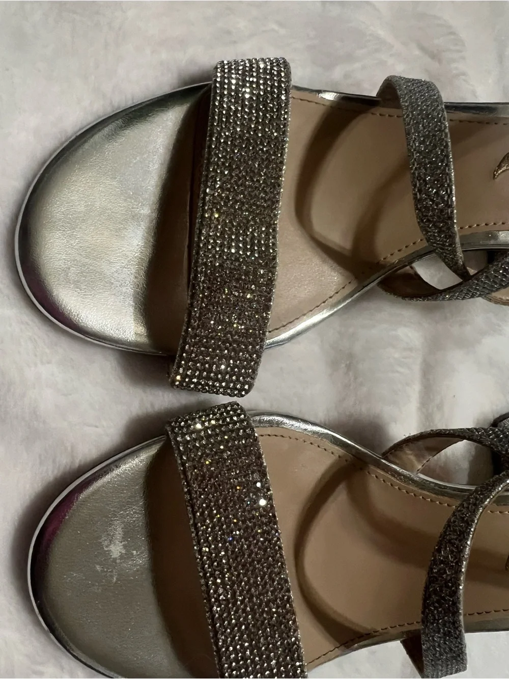 Nina Silver Rhinestone Strappy Block Heel Sandals